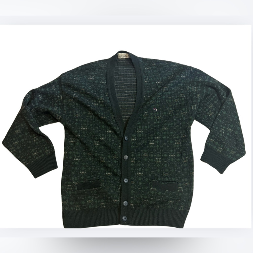 Arnold Palmer Cardigan Sweater Mens Medium Green Textured Knit Vintage Golfcore